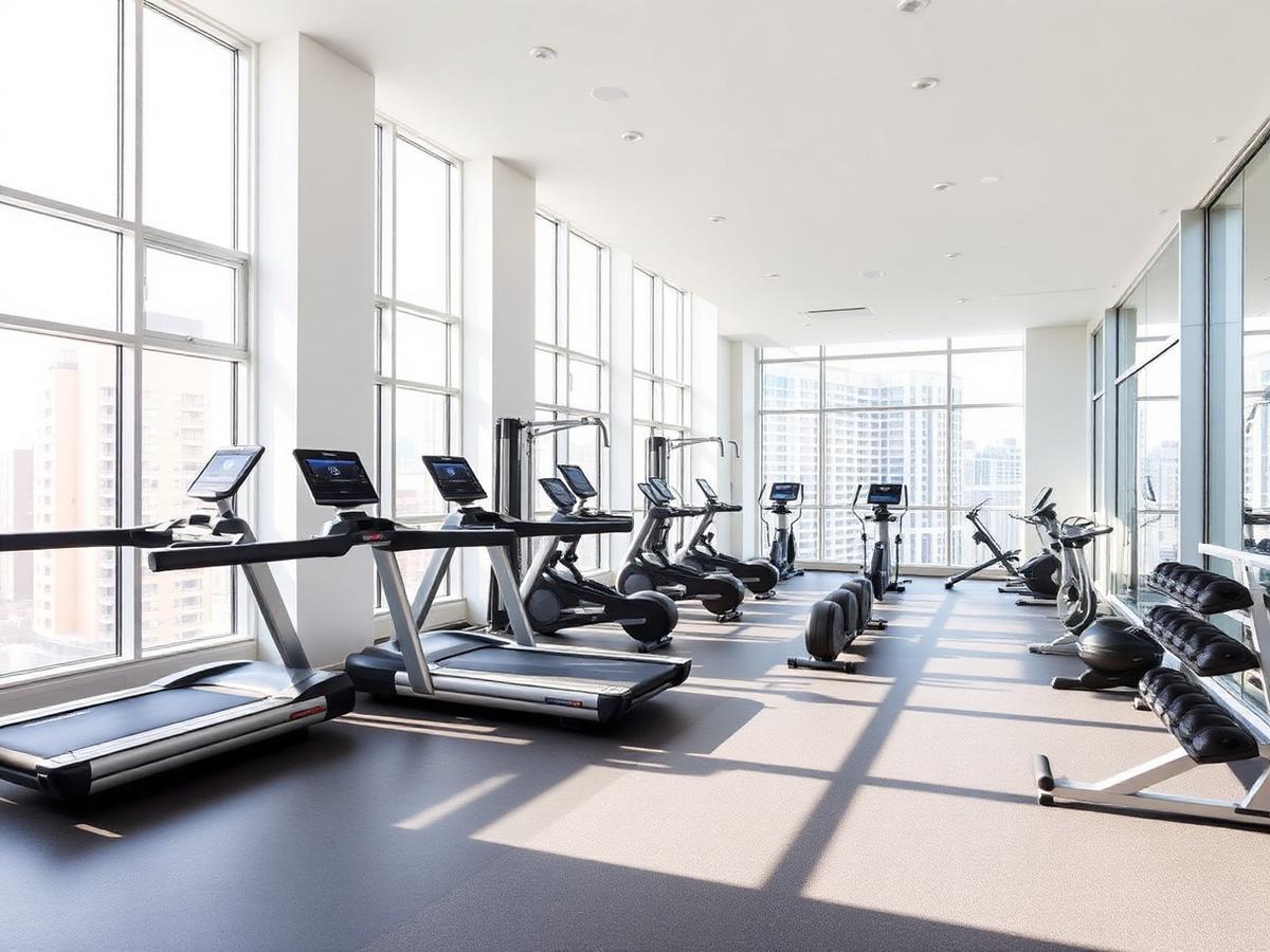 Aparelhos profissionais de academia em espaço fitness corporativo