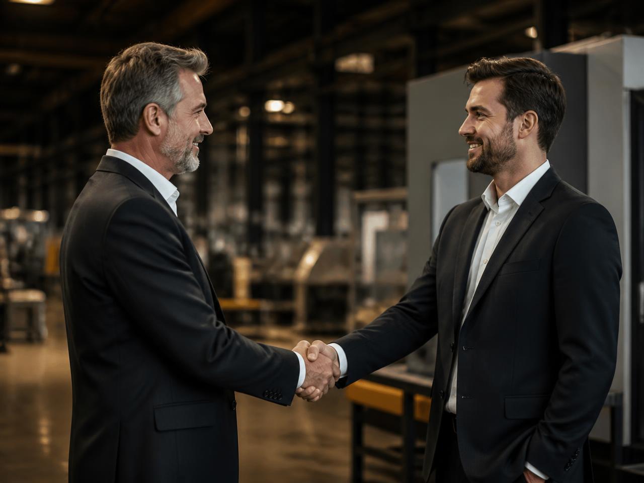 Profissionais em reunião dentro de um galpão industrial